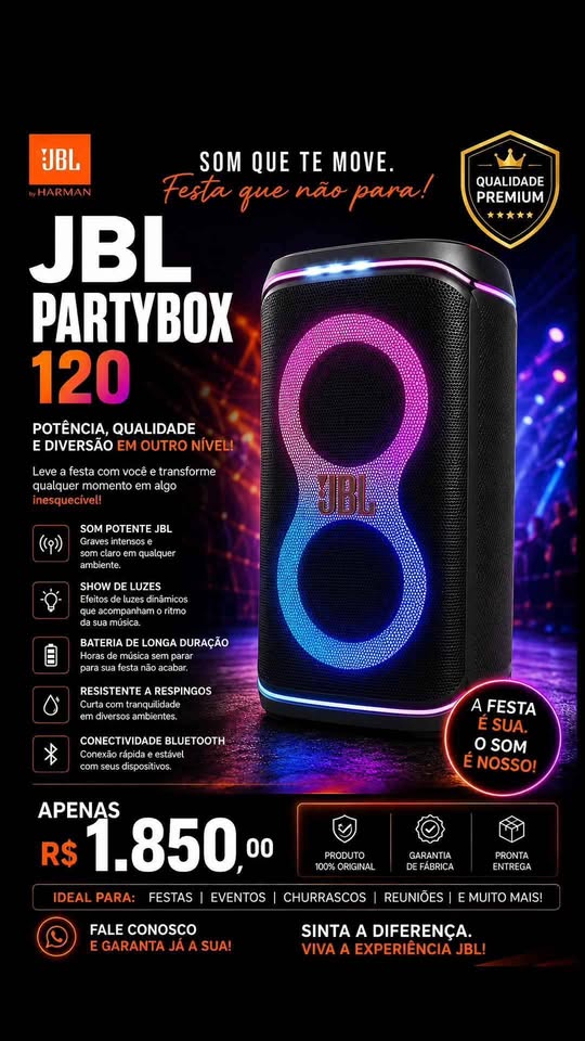 🔊 JBL PartyBox Club 120 – Som Potente e Qualidade JBL - Nova na caixa. . 💥 R$ 1.850,00